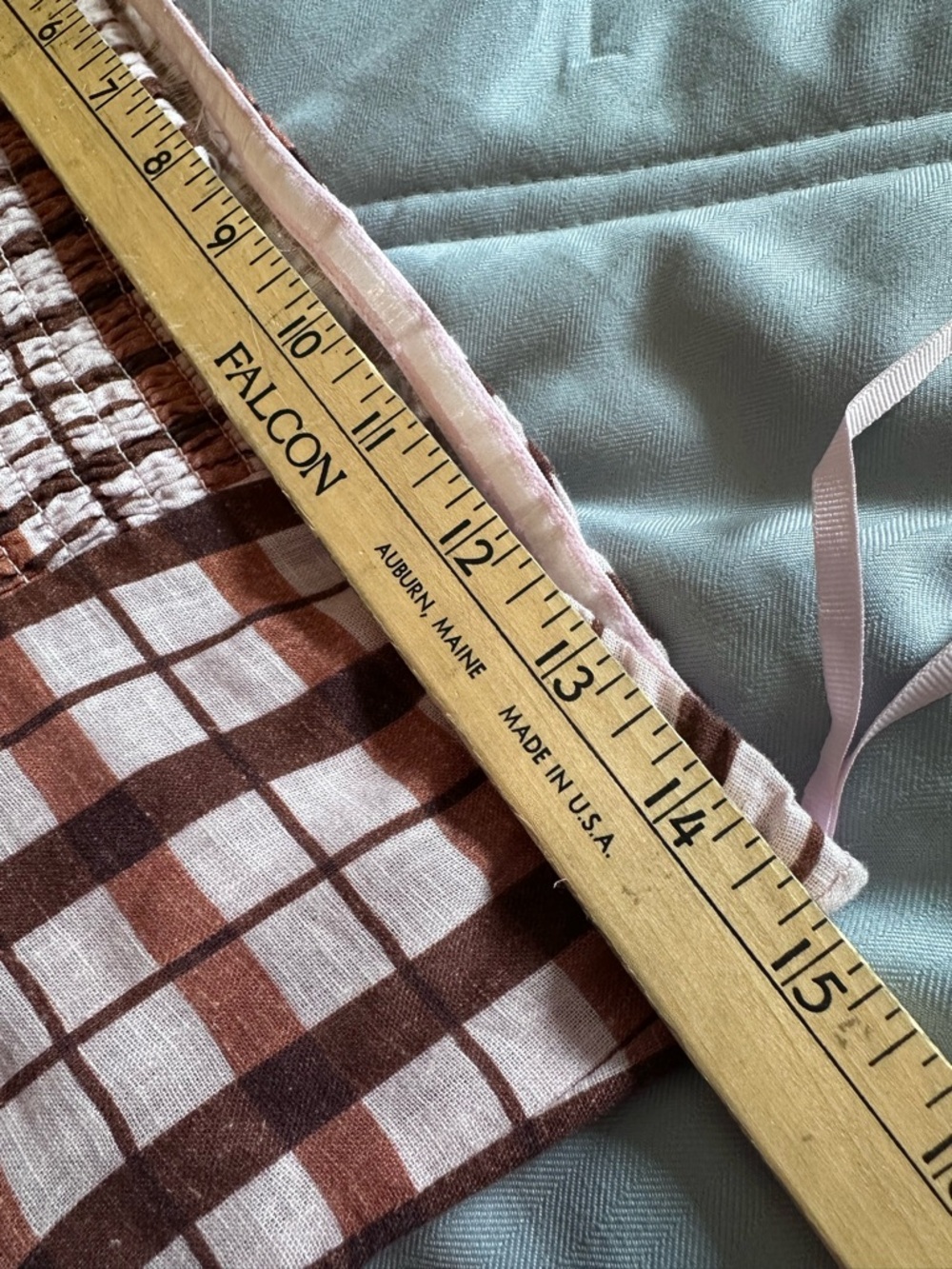 Anthropologie Linen Strapless Aliza Plaid Smocked Dress S M pink brown crème - Picture 5 of 9